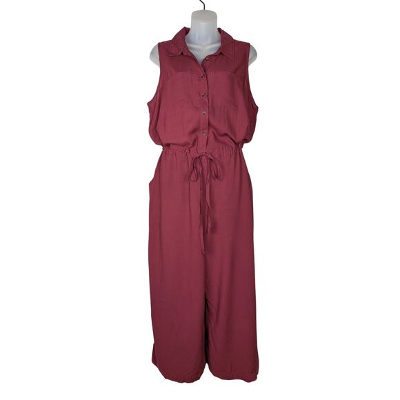 UNIVERSAL THREAD Dark Red Sleeveless Jumpsuit Wide Leg Collard Women's Large - Picture 1 of 5